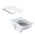 Wisząca miska WC Selnova Square - lejowa, B35 cm, H34 cm, T53 cm Deska sedesowa WC Selnova Square mocowanie od dołu, zachodząca pokrywa biała